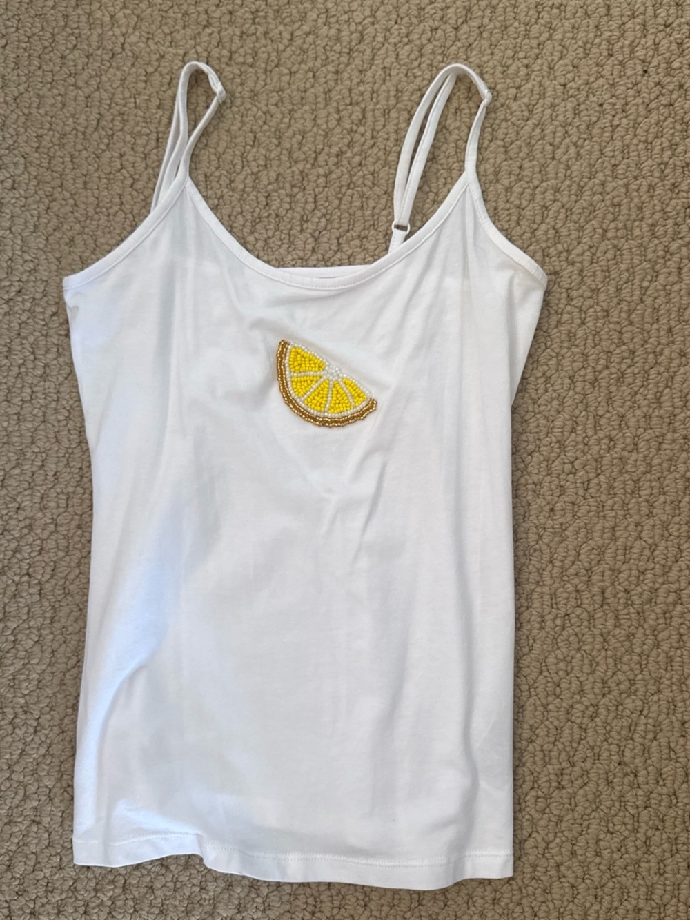 White Camisole with Hand Beaded Yellow Lemon